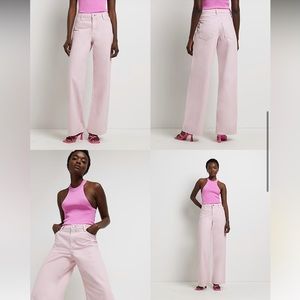 River Island PINK ALEXA CROPPED WIDE LEG JEANS, size US 2, NWT